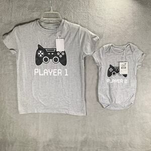 T Stars Shirts Kids Large And Baby 18 Months Set Player 1 Player 2 Gaming Twins
